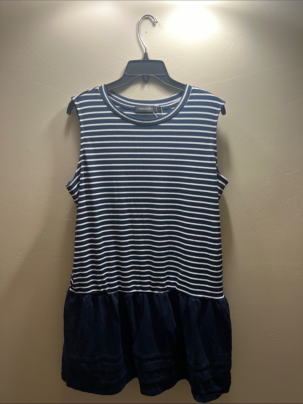 Navy and White Striped Sleeveless Knit Dress